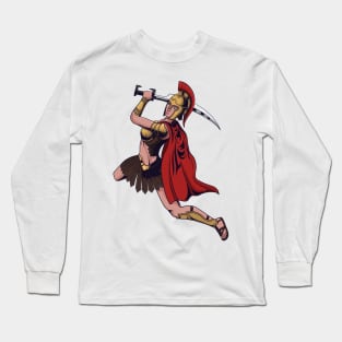 Spartan warrior woman in action with holding sword Long Sleeve T-Shirt